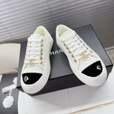 CHANEL 25S TRAINERS WHITE 35MM IN GLITTERED TWEED AND PATENT CALFSKIN