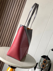 LOEWE 25S PUZZLE FOLD BAG 31 IN SOCOLA AND MAROON SHINY CALFSKIN