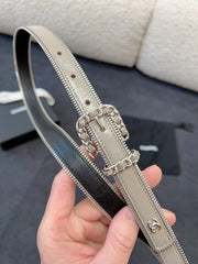 BELT 20MM IN GRAY CALFSKIN WITH INTERWOVEN CHAIN BUCKLE ZIPPER IN TRIM SILVER HARDWARE