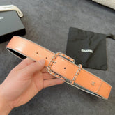 BELT 40MM IN CORAL CALFSKIN WITH INTERWOVEN CHAIN BUCKLE ZIPPER IN TRIM SILVER HARDWARE