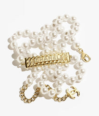 CHANEL 25S CHAIN BELT IN WHITE PEARL 615991