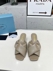 PRA CROSS MULE HEELS IN BEIGE CALFSKIN WITH PADDED STRAPS