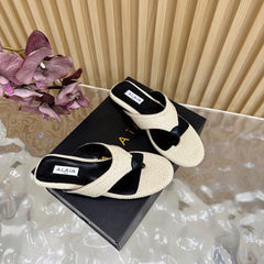 ALAIA PLATFORM THONG SANDALS 25S IN LIGHT BEIGE RAFFIA AND CALFSKIN