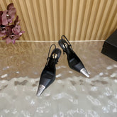 YSL 25S HIGH-HEEL SLINGBACKS 85 MM IN BLACK LAMBSKIN AND SILVER HARDWARE