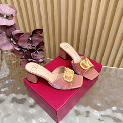 VALENTINO 25S HIGH-HEEL MULES 60 MM IN PEACH PINK VELVET AND CALFSKIN WITH GOLD HARDWARE