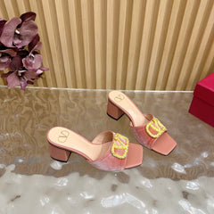VALENTINO 25S HIGH-HEEL MULES 60 MM IN PEACH PINK VELVET AND CALFSKIN WITH GOLD HARDWARE