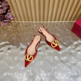 VALENTINO 25S FLAT SLINGBACKS IN RED VELVET WITH GOLD HARDWARE