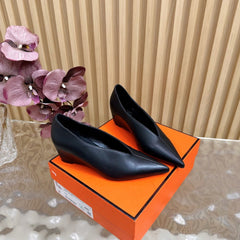 HM 25S HIGH-HEEL WEDGE SHOES 50 MM IN BLACK LAMBSKIN