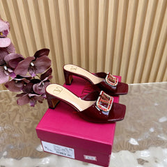 VALENTINO 25S HIGH-HEEL MULES 60 MM IN DARK RED PATENT CALFSKIN WITH CRYSTAL-EMBELLISHED STRAP