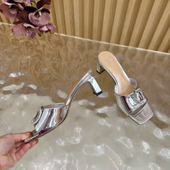 VALENTINO 25S HIGH-HEEL MULES 60 MM IN SILVER PATENT CALFSKIN WITH CRYSTAL-EMBELLISHED STRAP