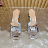 VALENTINO 25S HIGH-HEEL MULES 60 MM IN SILVER PATENT CALFSKIN WITH CRYSTAL-EMBELLISHED STRAP