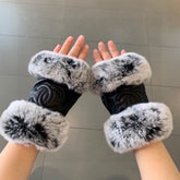 SHORt-STYLE GLOVES IN BLACK SHEEPSKIN AND RABBIT FUR 463852