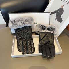GLOVES IN BLACK EMBOSSED LAMBSKIN WITH RABBIT FUR 462323