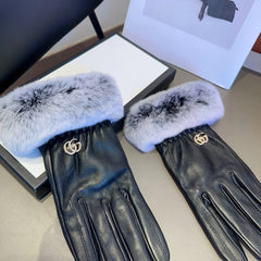 DOUBLE G GLOVES IN BLACK LAMBSKIN AND RABBIT FUR 466796