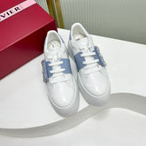VIV' SKATE SNEAKERS IN WHITE CALFSKIN LIGHT BLUE GLITTER STRAP AND CRYSTAL BUCKLE