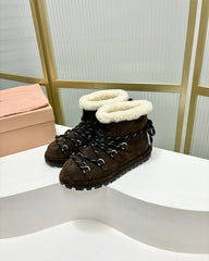 LACE-UP ANKLE BOOTS IN CHOCOLATE SUEDE AND FLEECE LINING