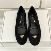 PRADA 25S SOFT PADDED BALLERINAS IN BLACK SUEDE