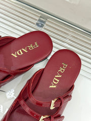 PRADA 25S DUAL MARY JANE BALLERINA MULES IN RED WINE CALFSKIN