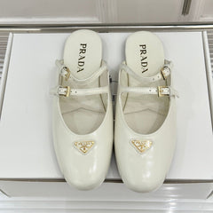PRADA 25S DUAL MARY JANE BALLERINA MULES IN IVORY CALFSKIN