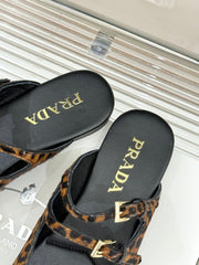 PRADA 25S DUAL MARY JANE BALLERINA MULES IN LEOPARD PRINT PONY HAIR