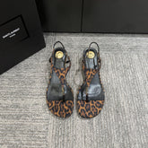 YSL WEDGE THONG SANDALS 25S IN LEOPARD LAMBSKIN WITH GOLD HARDWARE
