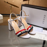 GG HIGH HEELS SANDAL 80 IN WHITE CALFSKIN MIX FABRIC