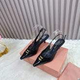 POINTED-TOE SLINGBACK IN BLACK GLOSSY CALFSKIN
