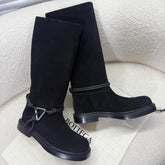 BOTTEGA VENETA 26S TALL BOOTS IN BLACK SUEDE WITH ROPE DETAIL