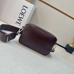 LOEWE 25S PEBBLE BAG 20 IN DARK ROSEWOOD CALFSKIN SILVER HARDWARE