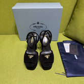 PRADA 25S HIGH-HEEL SANDALS 140 MM IN BLACK SUEDE STYLE 1