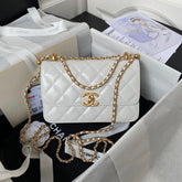 CHANEL 25S MINI FLAP BAG 22 IN WHITE CALFSKIN GOLD HARDWARE