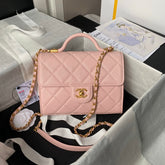 CHANEL 25S FLAP BAG 21 CM IN LIGHT PINK GRAINED LAMBSKIN WITH TOP HANDLE