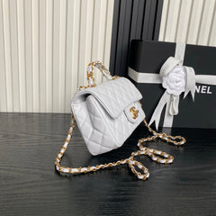 CHANEL 25S FLAP BAG 19 IN WHITE CALFSKIN GOLD HARDWARE
