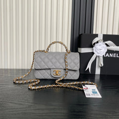 CHANEL 25S FLAP BAG 19 IN CHARCOAL GRAY CALFSKIN GOLD HARDWARE