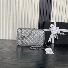 CHANEL 25S FLAP BAG 23 IN DARK GRAY CALFSKIN SILVER HARDWARE