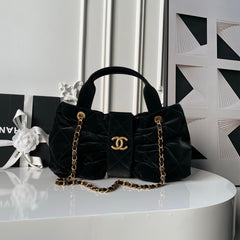 CHANEL 25S BOW BAG 38 IN BLACK VELVET WITH GOLD HARDWARE