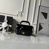 CHANEL 25S FLAP BAG 18 IN BLACK GLOSSY CALFSKIN