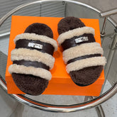 HM 25S SANDAL IN BEIGE WOOL AND DARK BROWN LAMBSKIN WITH SILVER HARDWARE