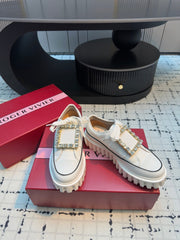 VIV' GO-THICK STRASS BUCKLE SLIP-ON SNEAKERS IN WHITE CANVAS