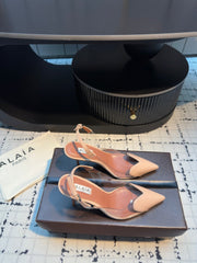 ALAIA HIGH SLINGBACK 25S 90 MM IN BEIGE CALFSKIN