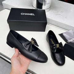 CHANEL 25S MARY JANES IN BLACK CALFSKIN WITH BOW GOLD HARDWRE