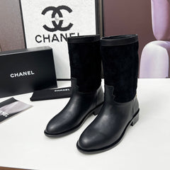 CHANEL 25S MID-CALF BOOTS 35MM IN BLACK CALFSKIN AND SUEDE GOLD HARDWRE
