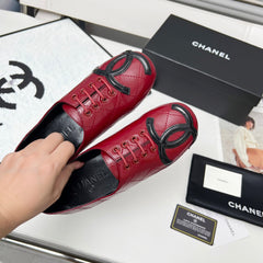 CHANEL 25S DANCE SHOES WITH PRINTED LOGO IN BURGUNDY CALFSKIN