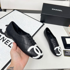 CHANEL 25S DANCE SHOES WITH PRINTED LOGO IN BLACK CALFSKIN