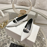 SUZY POINTY TOE BALLERINA IN WHITE PATENT CALFSKIN