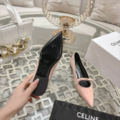 SUZY POINTY TOE BALLERINA IN BLUSH PINK PATENT CALFSKIN