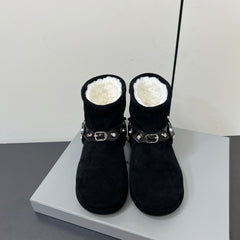 BALENCIAGA 25S ALASKA ANKLE BOOTS IN BLACK SUEDE AND LAMBSKIN WITH SILVER HARDWARE