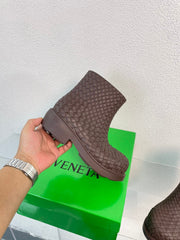 FIREMAN BOOTS IN CHOCOLATE BROWN RUBBER WITH ICONIC INTRECCIO MOTIF