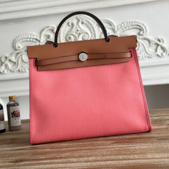 ZIP CABINE 31 BAG IN PUNCH PINK CANVAS AND BRONZE BROWN CALFSKIN