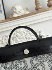 HERBAG ZIP 31 LAQUERED BAG IN OFF-WHITE MIX BLACK H PLUME CANVAS